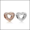 Charms Rose Gold или Sier Color Heart Charm Bead Fashion Женщины, потрясающий дизайн, европейский стиль подходит для браслета Pandora 466C3 Dhemo