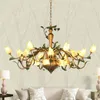 Chandeliers America America Vintage Glass Lampshade 주방 바 홈 브론즈 골동품 G9 Lustres를위한 샹들리에 조명 LED 샹들리에 조명