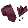 Bow Ties SN-1674 Hi-Tie Novelty Style Red Tie Handkerchief Cufflinks Set Autumn Gravatas Mens For Wholesale Drop Seller