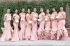 Peach Bridesmaid Dresses Mermaid Halter lace Up Elastic Satin African Bridesmaid Dress Plus Size for Women Wedding