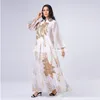 Ethnic Clothing Fashion Embroidery Mesh Abaya Muslim Dress Jalabiya For Women Gold Sequins Loose Robe White Wedding Dresses Morrocco Kaftan