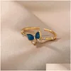 Cluster Rings Vintage Minimalist Sier Color Open For Women Personality Feather Butterfly Adjustable Finger Ring Girl Jewelry Gift Dr Dhnak