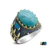 Clusterringen Ovaal Natural Turquoise 925 Sterling Sier Mens Ring Claw Setting Design mode edelsteen sieraden cadeau drop levering dhcvn