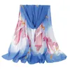 Sciarpe 2023 Vintage Brand Women Sciarpa di chiffon Stampa floreale Autunno Scialli di seta Avvolge Signore Pashmina Beach Stole Hijab Foulard