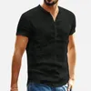 Camisetas masculinas Summer Baggy Linen Soid Color Manga curta Tops retrô 2023 Estampa de moda para homens plus size streetwear