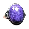 Anillos de racimo Real Natural Purple Charoite Beads Ring para mujer Hombre Crystal 20X15Mm Sier Stone Joyería de moda ajustable Drop Delive Dhfky