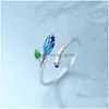 Cluster Rings Yizizai Simple Art Small Fresh Branch Green Leaf Ring For Women Vintage Sier Color Ladies Trendy Fashion Finger Jewelr Dhxwq