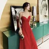 Abiti casual Elegante abito formale Matrimonio Brindisi Sexy sera senza schienale Vino rosso senza maniche lungo