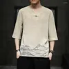 القمصان t thirts m-5xl mens الكتان تي شيرت عرض نصف الأكمام pullover خفيفة الوزن القطن الصيف شاطئ العتيقة بلوزة الشارع xxxxxl