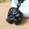 Pendant Necklaces Handmade Natural Obsidian Auspicious Wealthy Mother Elephant Jades Necklace Wholesale