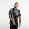 Men's T Shirts Summer Loose Fitness T-Shirt Fashion Hip-Hop Stripes Casual Sports Short-Sleeved Polyester Quick-Drying