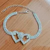 Anklets Rhinestone Heart Ankle Bracelets For Women Girls Crystal Tennis Anklet Multi-Row Foot Jewelry Hip Hop Party Gifts