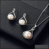 Earrings Necklace Wedding Jewelry Set For Women Rhinestone Butterfly Imitation Pearl Party Sets Drop Delivery Dhso3