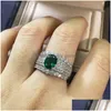 Anelli a grappolo Gica Gema High Carbon Drill for Women 925 Sterling Sier Green Diamond 7x9mm Oval Anniversary Wedding Gioielli Fine Drop Dh1xf