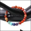 Beaded Strands 7 Chakra 8Mm Red Agate Stone Beaded Strand Bracelet Round Beads Bracelets Healing Energy Yoga For Men Women Jewelry Dhspk