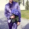 Męskie garnitury fiolet satynowy kurtka szczupła 2-częściowa/moda blezer do ślubnego pana młodego/kostium homme krawiecka