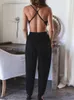 Kobiety Jumpsuits Rompers Elegancki bez rękawów bez pleców crossover tops tops plis -długie spodnie zestawy letnie biuro seksowne garnitury wome