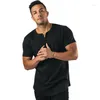 Magliette da uomo Palestre estive Allenamento Fitness T-shirt da uomoBodybuilding Slim Bottoni stampati Scollo a V Maniche corte T-shirt in cotone Abbigliamento