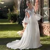 Wedding Dress Gorgeous White 2023 Arrival Sexy Backless Long Flare Sleeve A-Line Tulle Bridal Gown O-Neck Vestidos De Fiesta