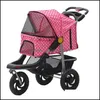 Dog Travel Outdoors Pet Gear Cat Stroller Three Wheels Trolleys Durable Mesh Easy Onehand Fold Air Tires Cup Holder Storage Basket Othrc