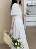 Abiti da festa Alien Sweet Princess Abito lungo Ricamo Colletto quadrato Vita alta Elegante Office Lady Slim Summer Maxi Vestido