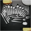 Dinnerware Sets 30Pcs Stainless Steel Cutlery Set Steak Knife Fork Coffee Spoon Teaspoon Kitchen Mirror Finish Drop Delivery Home Ga Dhl4K