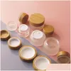 Storage Bottles Jars 105Pcs 50G Carving Frosted Glass Cream Jar Ecofriendly Wooden Lid Bamboo Cap Cosmetic Packaging Container Ski Dh2Gt