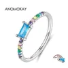 Ringos de cluster anomokay arco -￭ris c￺bico zirconia stone dedo para noivado de casamento Sier 925 Ring Jewelry Drop Delivery Dhujw