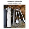 Geschirr-Sets, Titan-Besteck, Messer, Gabel, Löffel-Set, leichtes Ti-Camping-Utility-Besteck mit Tragetasche für Reisen, Picknick, Wandern