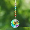 Trädgårdsdekorationer Rainbow Glass Spacer Pärlor Fire Polished AB Color Sun Flower Crystal Prism Catcher Jewelry Pendant Yard Hanging D DHRJ8