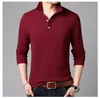 Camisa masculina de moda de moda masculina pólo sólido outono de inverno de inverno de manga longa slim fit camiseta