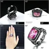 Cluster Rings Luxury Fashion Square Pink Cubic Zirconia Black Gold Color Ring Cocktail For Women Fl Size Sale Dd041 Drop Delivery Jew Dhvtq
