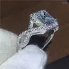 Cluster Rings Handmade 925 Sterling Silver Ring Princess Cut 3ct Zircon Cz Engagement Wedding Band For Women Bridal Jewelry