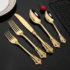 Dinnerware Sets Luxury Gold Plated Wedding Retro Cutlery Set 18/10 Stainless Steel Tableware Party Silverware Knife Fork Spoon