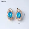 Stud Earrings 2/Color Red Blue Natural Crystal Zircon Rose Gold Metal Texture For Woman Girl Noble Aesthetic Jewelry