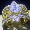 Clusterringen 3 in 1 Gold Promise Ring Set 925 Sterling Silver CZ Betrokkenheid trouwring voor vrouwen Men Finger Party Sieraden Gift