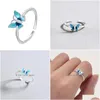 Cluster Rings 925 Sier Blue Color Butterfly Ring Opening Adjustable For Women Wedding Valentines Gift Jewelry Drop Delivery Dhpc9