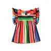 Vestidos de niña Vestido de verano Arco iris Rayas verticales Moda para niños Ropa para niños