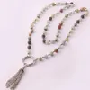 Pendant Necklaces Fashion Frosted Amazonite Stones Rosary Chain Circle Metal Tassel Mala Necklace Handmade Women Jewelry