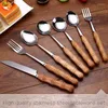 Dinnerware Sets 4pcs/24pcs Cutlery Set Stainless Steel Wooden Handle Utensils For Kitchen Fork Spoons Knives Dinner Tableware Wholesale