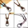 H￤nge halsband vintage brun ￤kta l￤der dubbel ring glas￶gon halsband justerbar sp￤nnande sl￤pp leverans smycken h￤ngsmycken otxgi