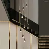 Lampade a sospensione Lampadario a LED per scala in oro nero Lampadario per soggiorno dal design moderno Luci duplex Hall Creative Long Line Villa