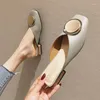 Slippels ZAR Women Flat Sandalen Zomer 2023 Schoenen Metalen knop Sexy Square Head Dames met lage hakken Chaussure Femme