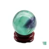 Arts and Crafts Natural Colorf Fluoryt Crystal Ball Ornament Czakra Healing Reiki Quartz Dekoracja Dekoracja upuszcza dostawa domu ogród OTY8A