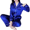 女性用スリープウェア2ピース女性パジャマフェイクシルクサテンセット秋の長袖レディースパジャマの家服