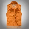 Hommes gilets hommes Slim Fit Cowboy vert Orange veste gilet déchiré Denim 2023 printemps sans manches décontracté gilet Jean manteau