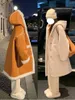 Women's Fur Autumn Winter Faux Lambswool Coat Women's Loose Two Sides Wear PU Jacket 2023 Fashion Long Hooded Warm Female Outerwear Tops
