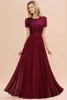 Echte foto's Burgundy Lace Chiffon bruidsmeisje jurken een lijn juweel nek dop mouw formele vrouwen gelegenheid evneing prom jurken moeder jurk op maat gemaakte bm0831