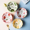 Bowls Japanese Hand-painted Strawberry Lace Cute Tableware Ceramic Fruit Salad Bowl Noodle Home Baking Rice 5.8 Inches