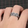 Cluster Rings FNJ Rope Ring 925 Silver Jewelry Fashion S925 Sterling Flower For Men Women Adjustable Size 7.5-10 Bague